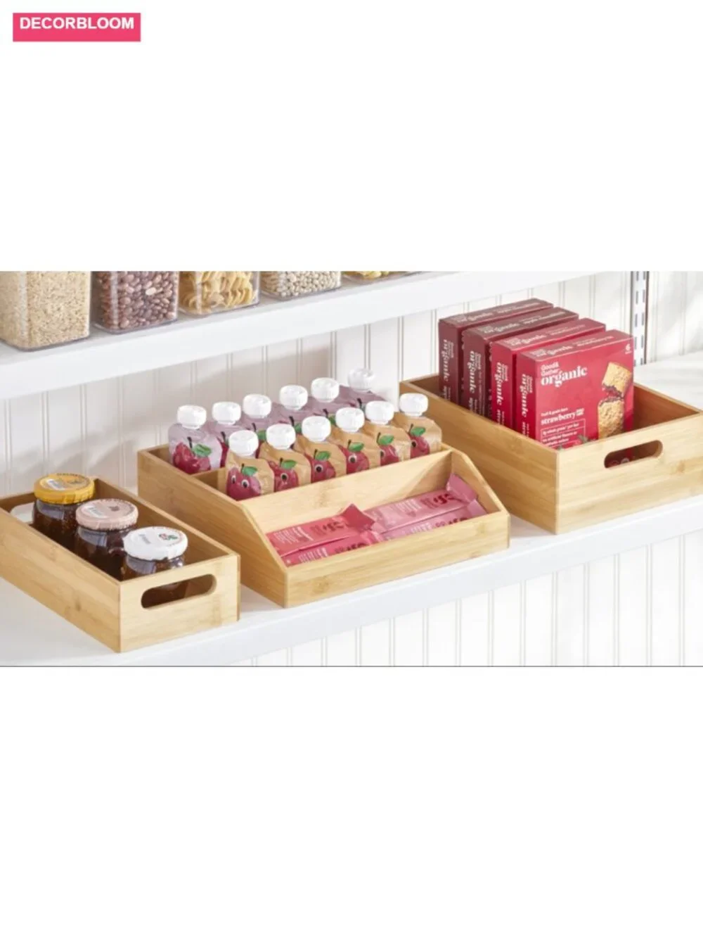 Bamboo Tea & Food Storage Organizer Box Set of 2 with 6 Compartments
